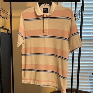 Abercrombie & Fitch Cream and Pink Striped Polo Shirt size M